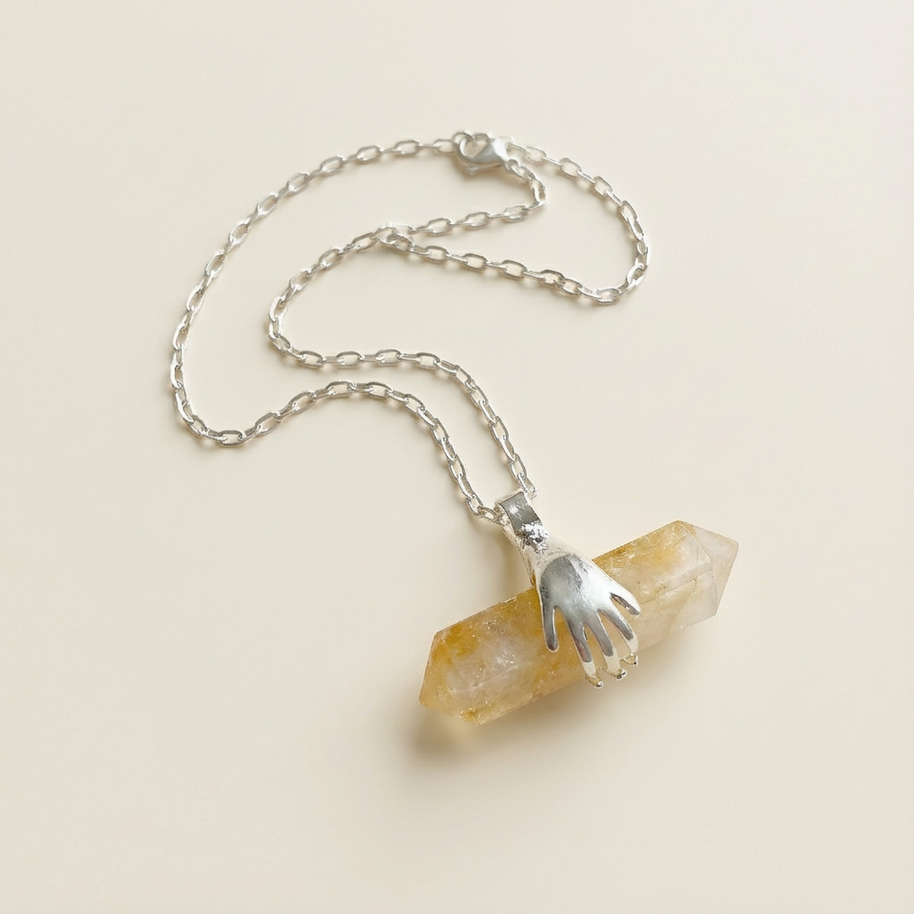 Hands Holding Chevron Citrine – Double Point Pendant