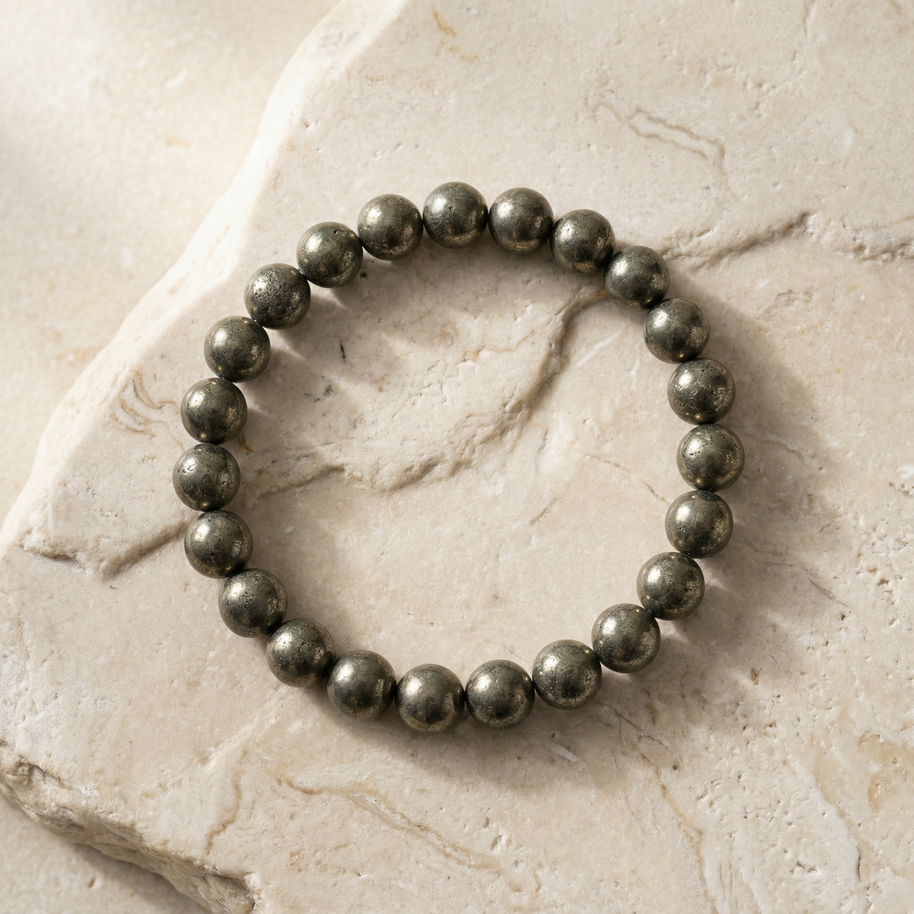 Pyrite 8 mm Round Bracelet – Prosperity, Confidence & Protection