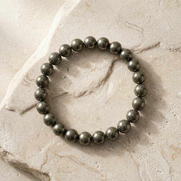 Pyrite 8 mm Round Bracelet – Prosperity, Confidence & Protection