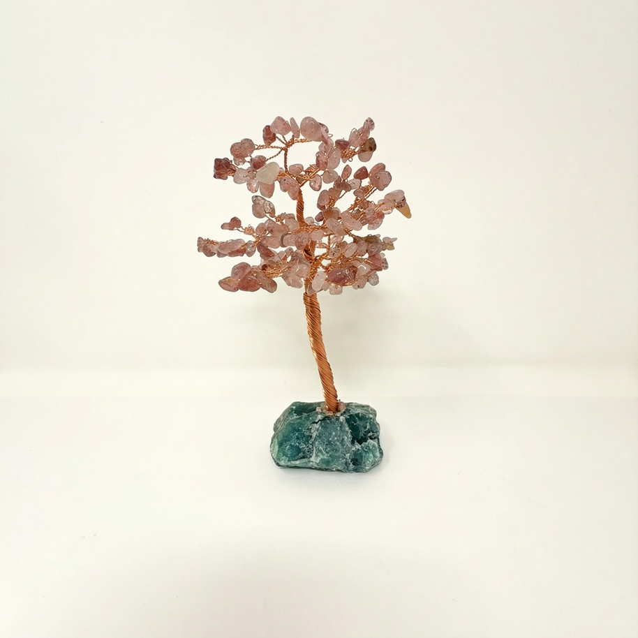 Strawberry Quartz Gem Tree with Fluorite Base – Love, Joy & Emotional Balance