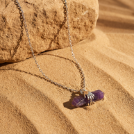Hands Holding Chevron Amethyst – Double Point Pendant